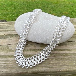 Platinum tone thick knotted necklace choker chain